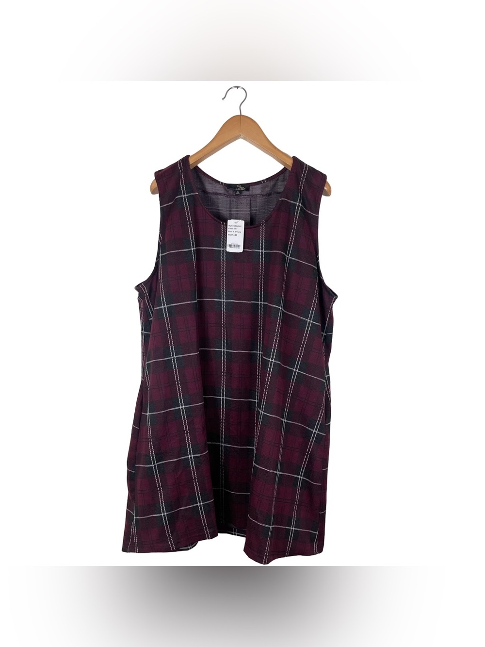 Suzanne Betro Burgundy & Black Plaid Tank Dress With Pockets Womens Plus Size 4X